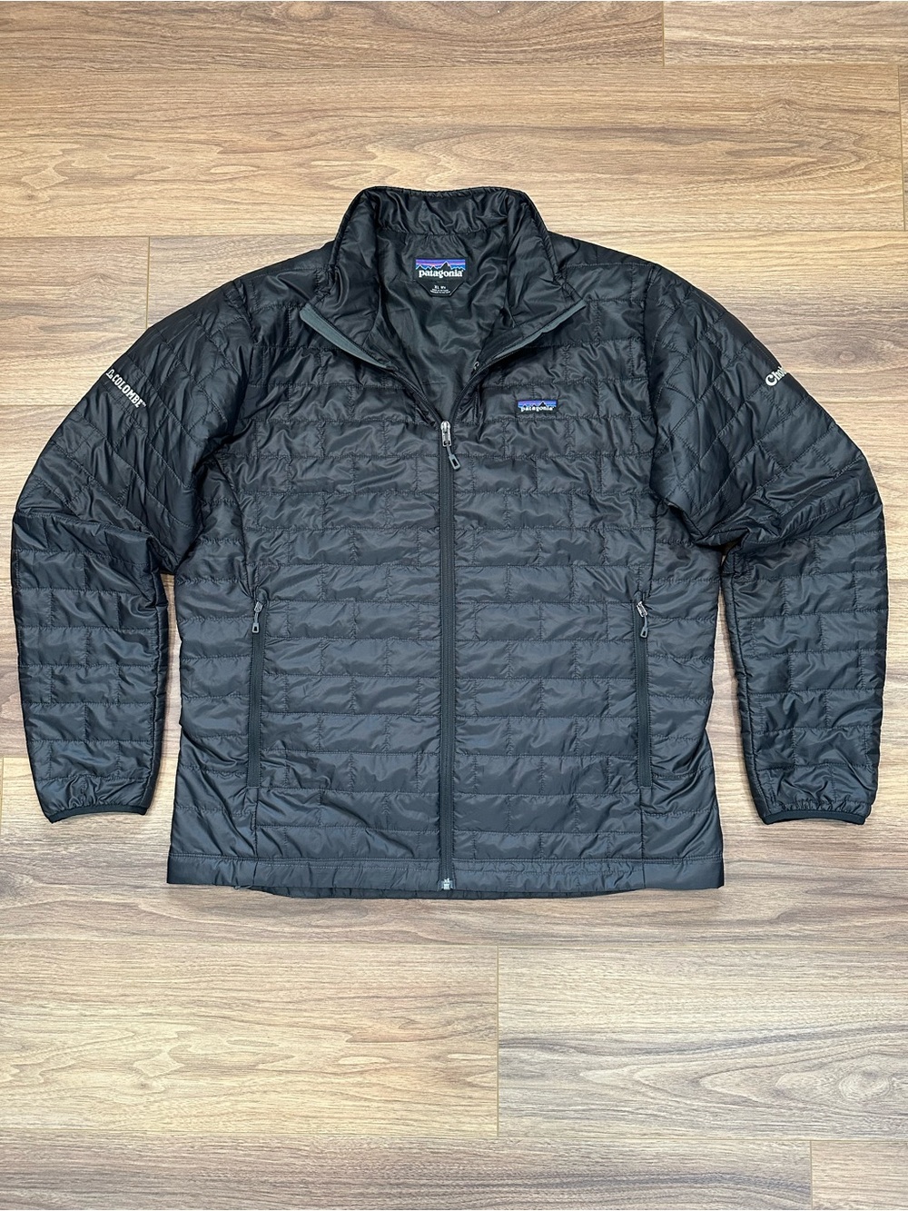 Patagonia Men’s Nano Puff Jacket in Black with Logos Size XL